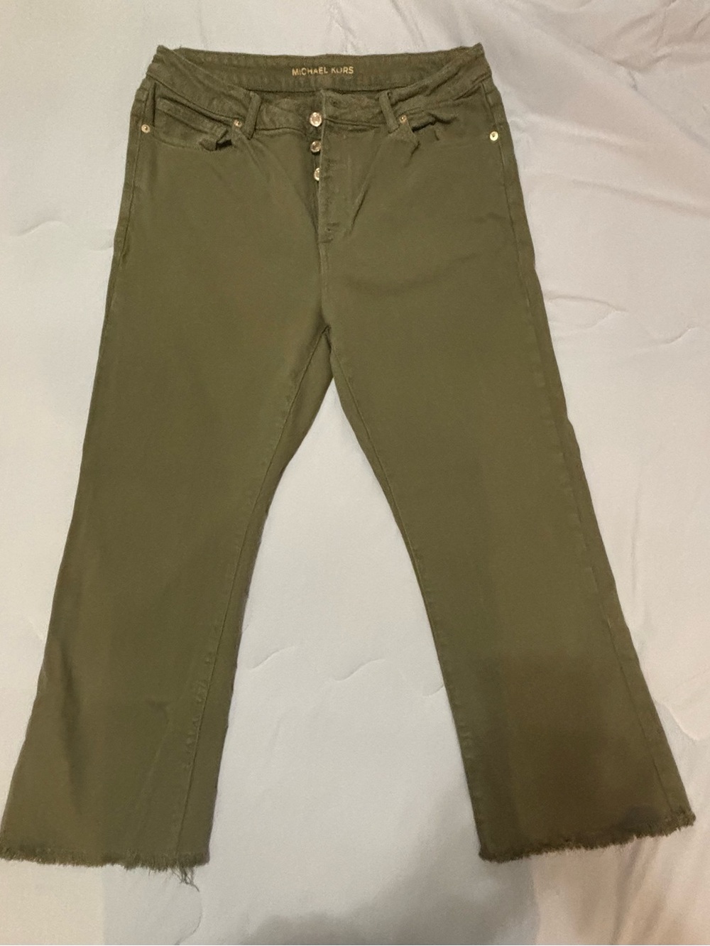 Michael Kors Olive Green Flare Wide-Leg Jeans